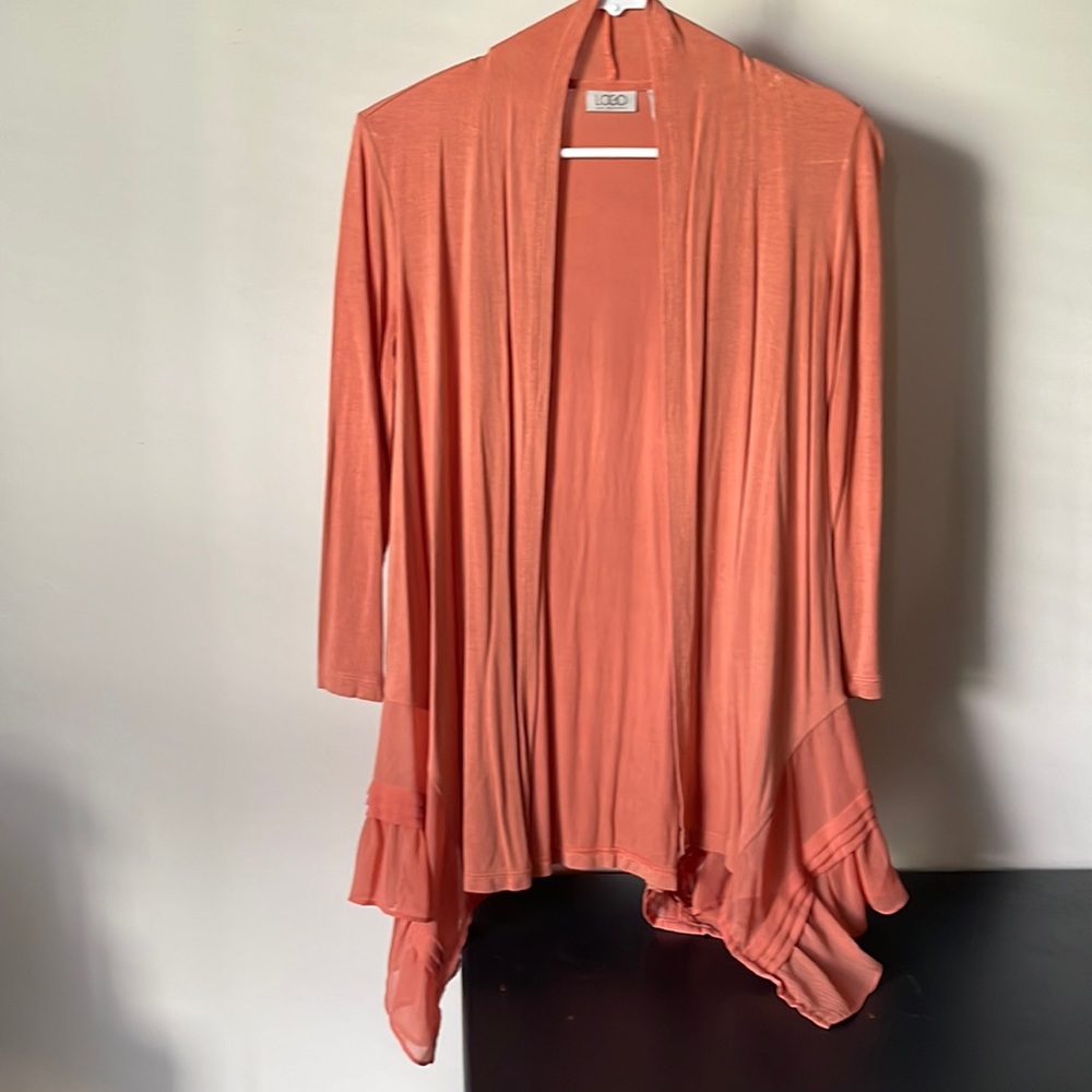 LOGO by Lori Goldstein coral 3/4 length sleeve lightweight cardigan XXSP